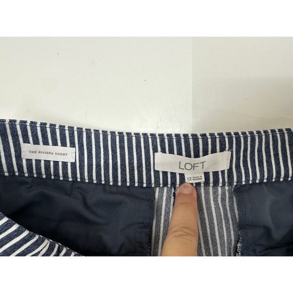 Loft Womens Shorts Size 12 The Riviera Short Blue White Striped Denim JeanShort - Picture 5 of 11